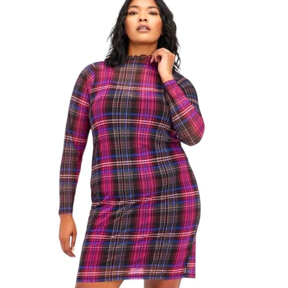 TORRID MINIβMesh Multi- Color Plaid Mock Neck Dress Plus Size 4X - Picture 1 of 14
